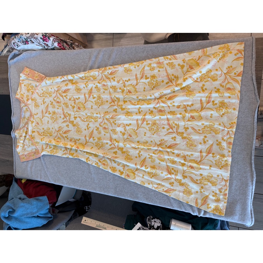 Maybell Opus Vintage Floral Block Print Cotton Maxi Dress Yellow Orange Large